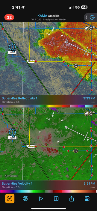 Radar screenshot from KAMA on June 8, 2025 at 3:41 PM