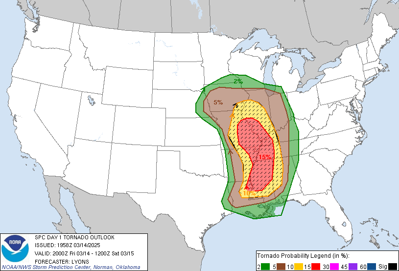 Day 1 Tornado Outlook - March 14, 2025