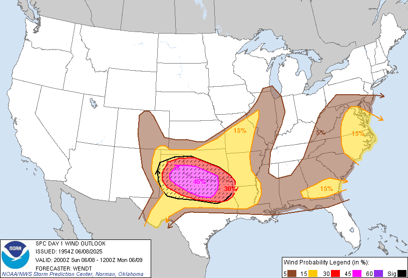 Day 1 Wind Outlook - June 8, 2025