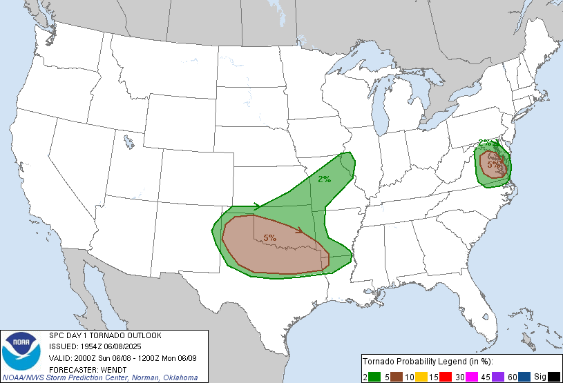 Day 1 Tornado Outlook - June 8, 2025