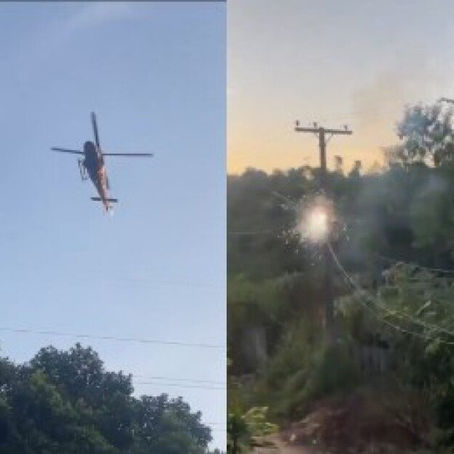 Helicóptero da Polícia Civil atinge fios elétricos e causa explosões em meio a tiroteio na Baixada