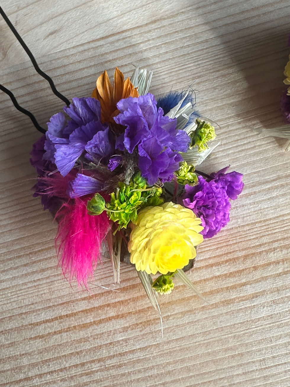 Miniature : trio pics chignon fleurs séchées multicolores