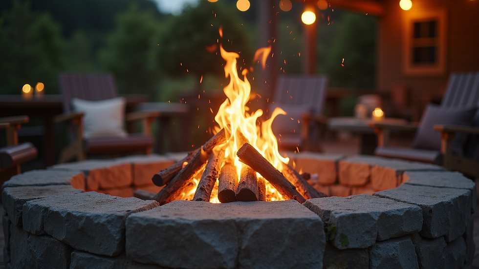 Close-up of a charming fire pit surrounded by seating for evening gatherings