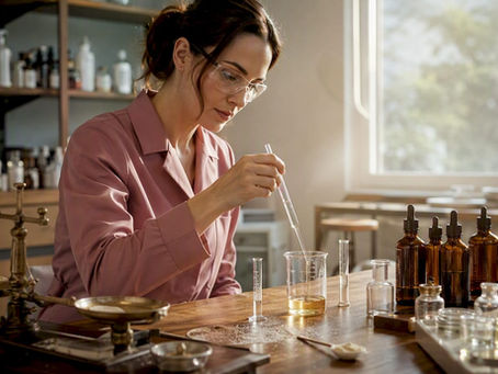 Formulator measuring clean skincare ingredients