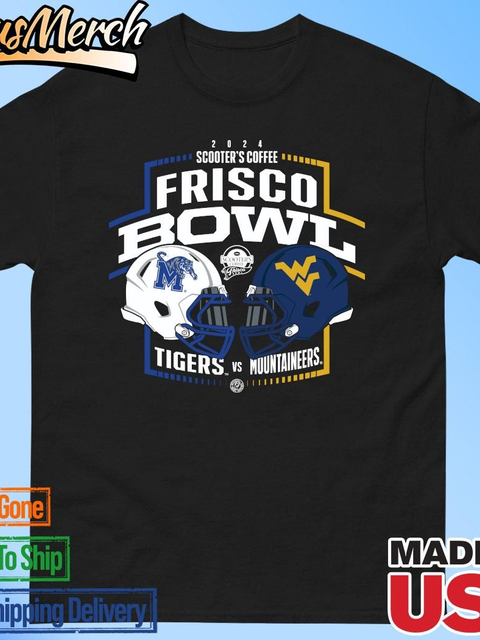 VenusMerch - Official Memphis Tigers Vs West Virginia Mountaineers 2024 Scooter’s Coffee Frisco Bowl Toyota Stadium Helmet T-shirts