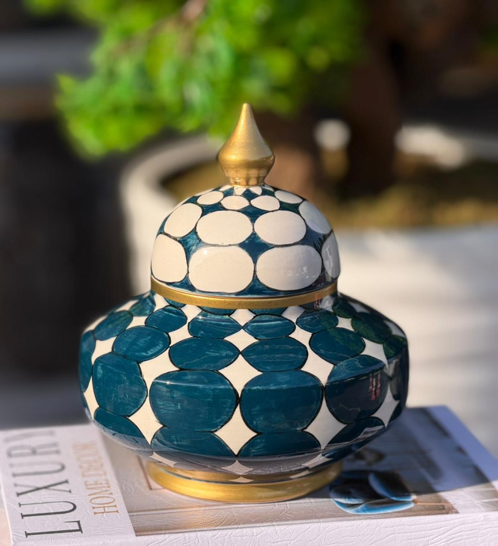 Petrol Mavisi El Boyaması Küp 15 cm
