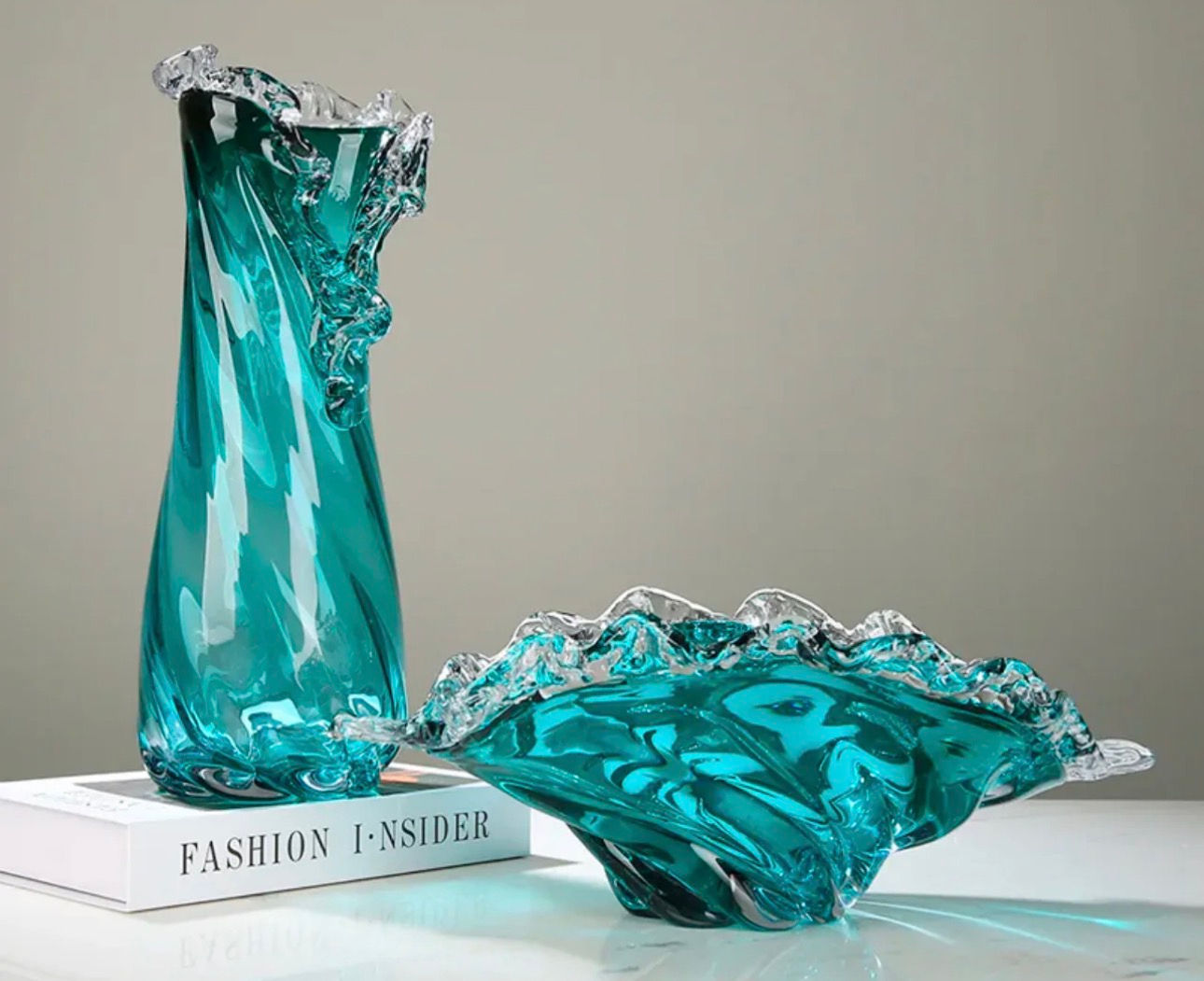 Özel Tasarım Turkuaz Vazo Kase Seti