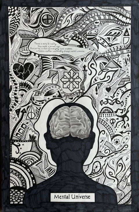 Fineliner artwork of the twisted mind fantasy