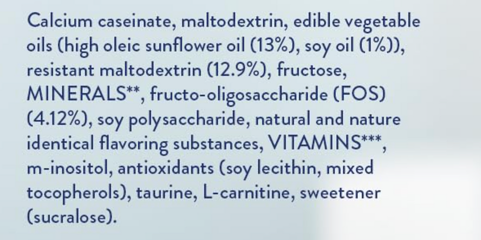Ensure ingrediant label