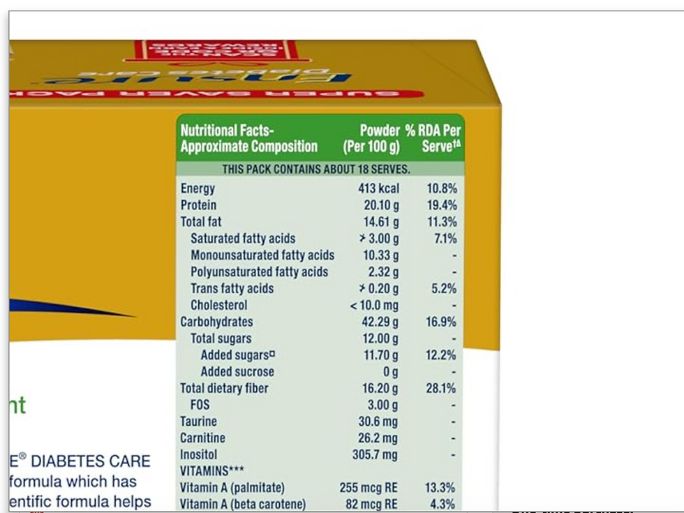 Ensure nutrition label