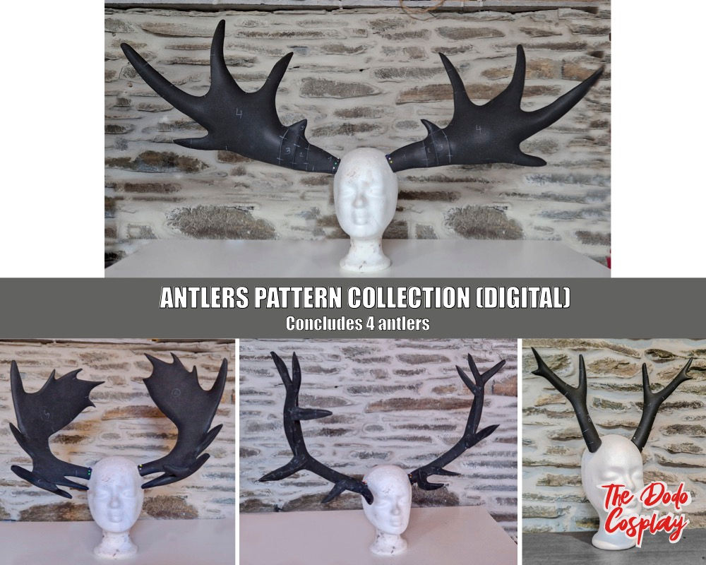 Eine Abbildung von 4 verschiedenen Geweihen aus Foam. Beschreibung im Text