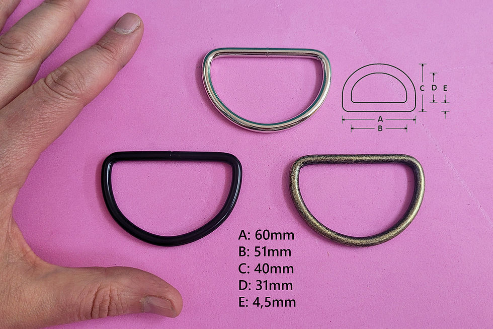 Miniaturbild: Abmessungen 50mm D-Ringe: Außenbreite: 60mm, Innenbreite: 51mm, Außenhöhe: 40mm, Innenhöhe: 31mm, Dicke: 4,5mm