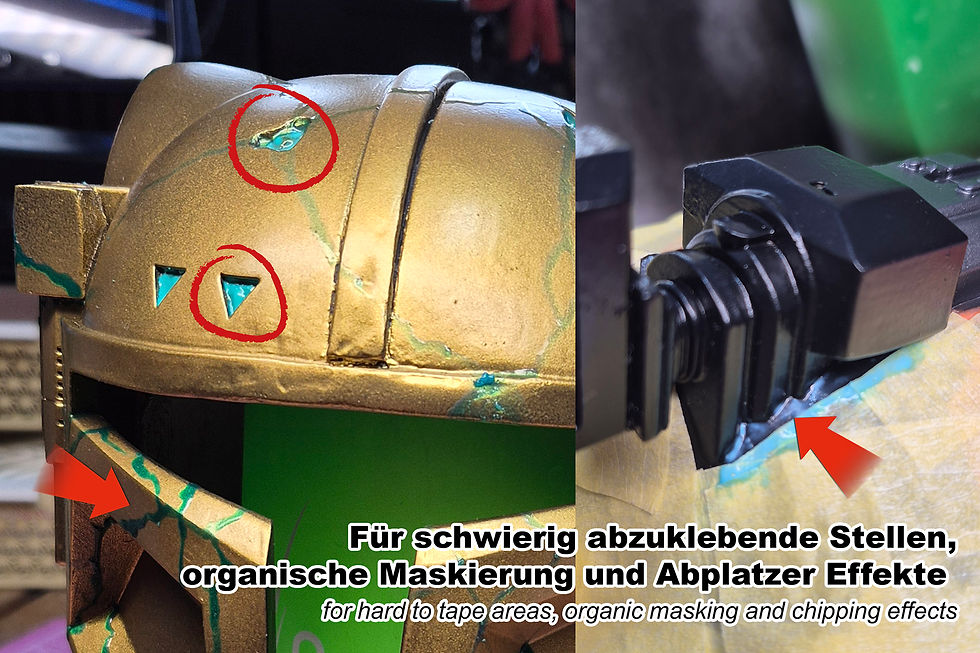 Verwendungsbeispiele für Liquid Mask: Schweirig abzuklebende Stellen, organische maskierungen, Farbabplatzer