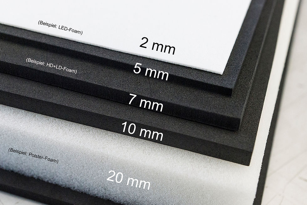 Miniaturbild: Beispielhafte Darstellung verschiedener Foam-Dicken von 2-20mmm