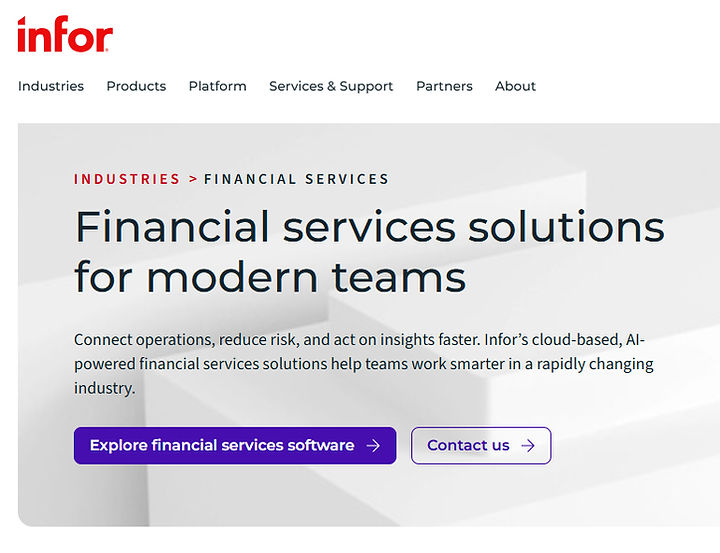 Infor Web Page Financial Services Industry