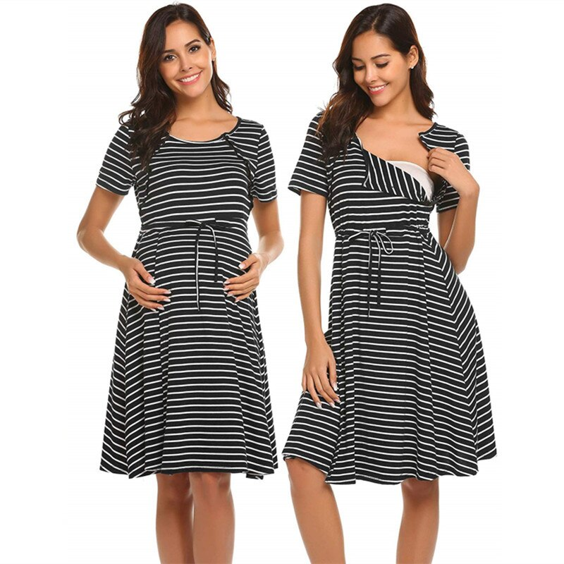 2019 New Maternity Dress Women Pregnant Maternity Stripe Tunic Breastfeeding Sum