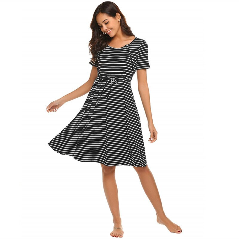 Thumbnail: 2019 New Maternity Dress Women Pregnant Maternity Stripe Tunic Breastfeeding Sum