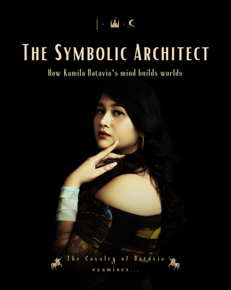 Kamila Batavia in baroque chiaroscuro lighting photography presented as the symbolic architect