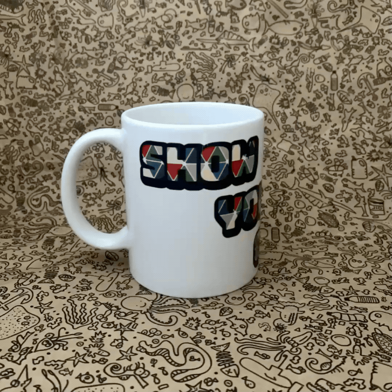 Show Your Colours design on spinning mug