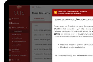 Tela do Computador com Campo de Comunicados do Portal Online
