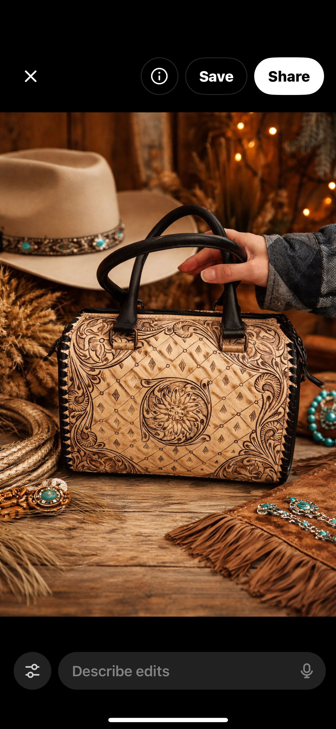 Western Blossom Hand‑Tooled Bag