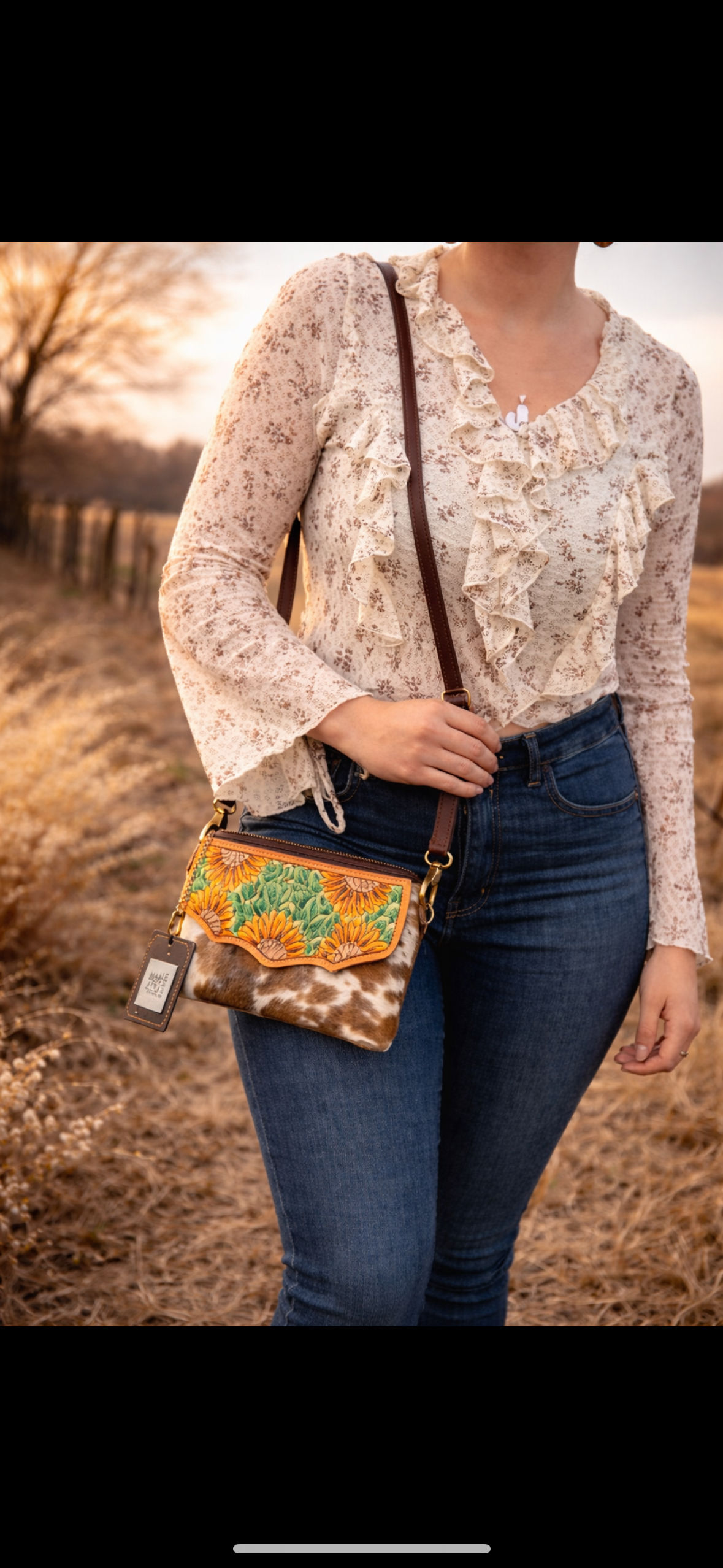 Sunflower Tooled Minnie Cowhide Crossbody