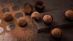 chocolate truffles in a row