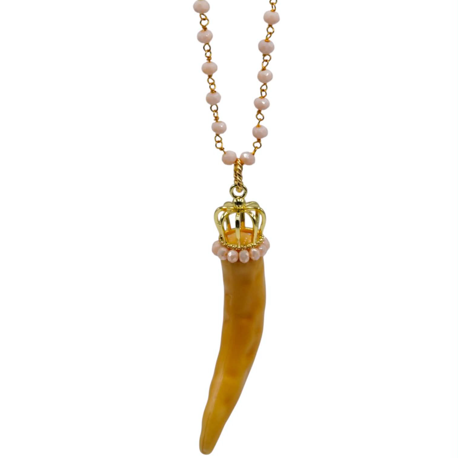 Collana lunga in argento 90 cm con corno grande smaltato a mano