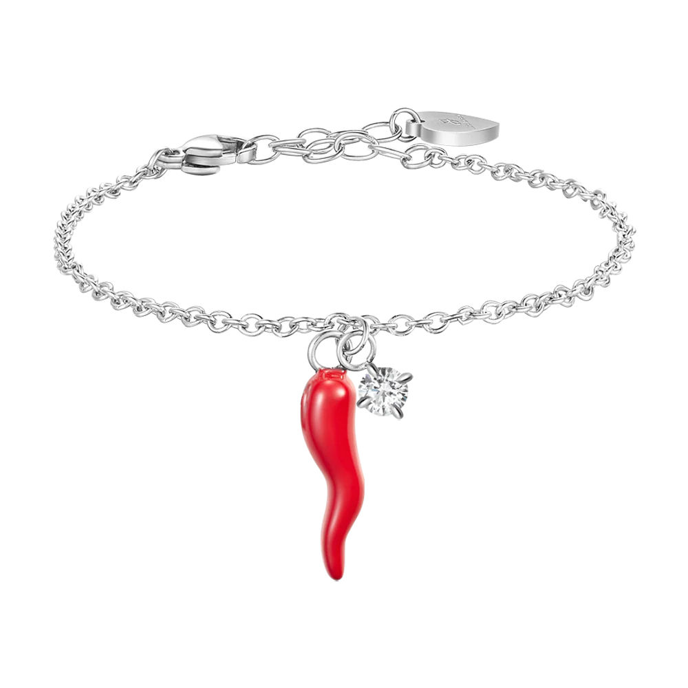 BRACCIALE IN ACCIAIO CON CORNO ROSSO E PUNTO LUCE