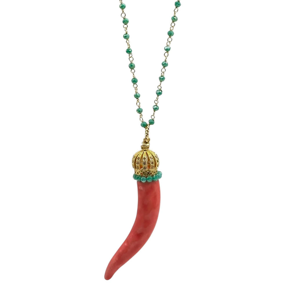 Collana lunga in argento 90 cm con corno grande smaltato a mano
