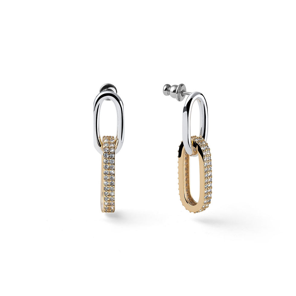 Orecchini catena bicolore e zirconi - 2787