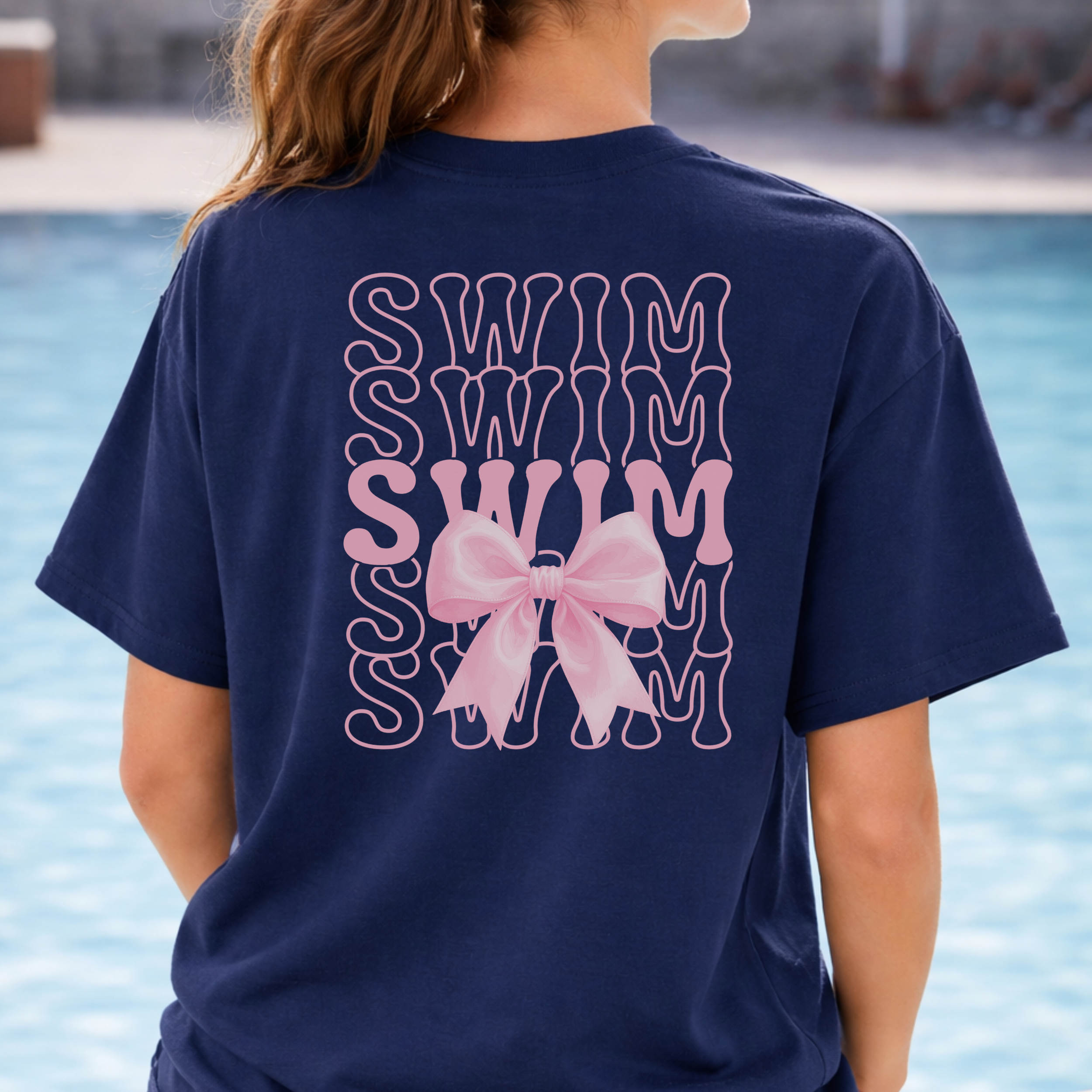 Swim Swim Swim Personalized Pink Bow Tee