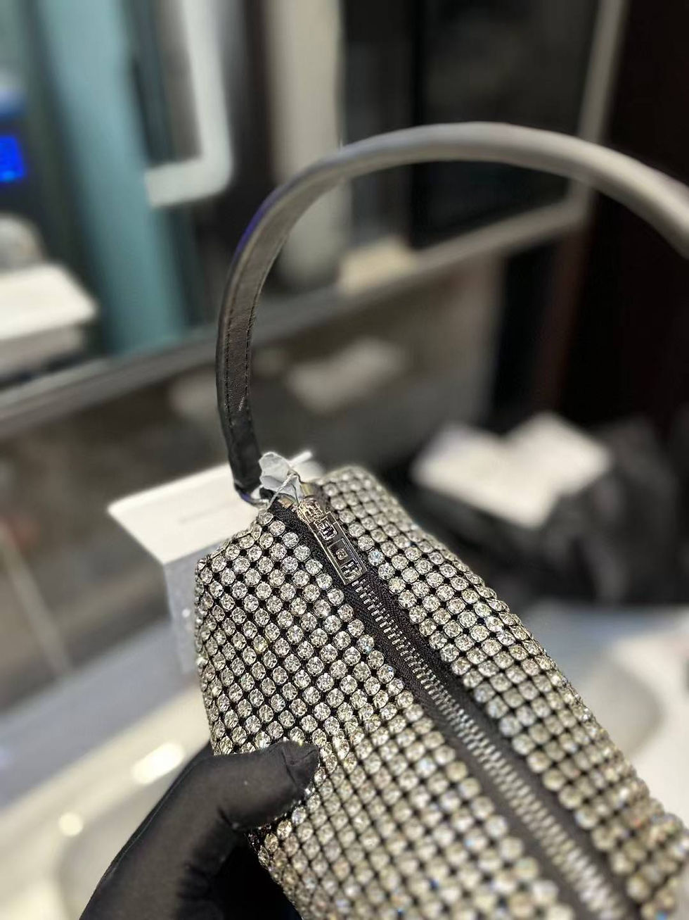 Thumbnail: A**** W*** Heiress Rhinestone Crystals Mesh Evening Crossbody Bag with packaging