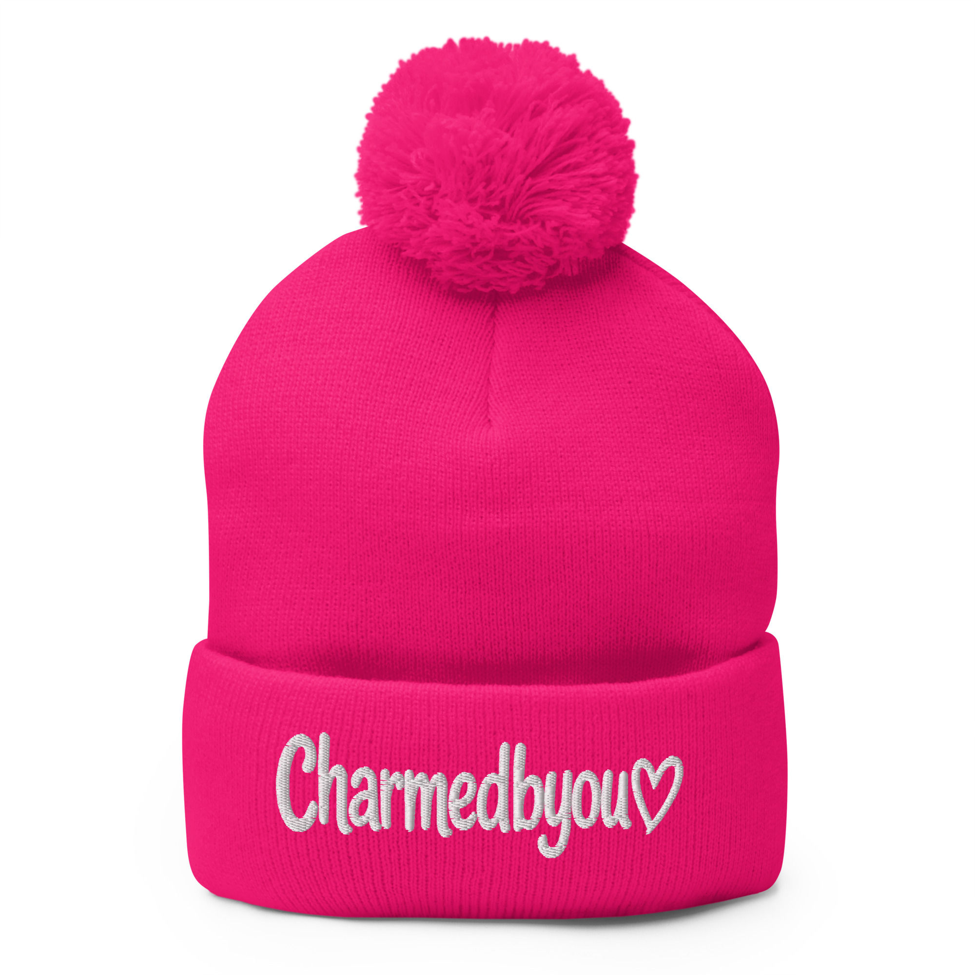 Charmedbyou Embroidery Pom-Pom Beanie