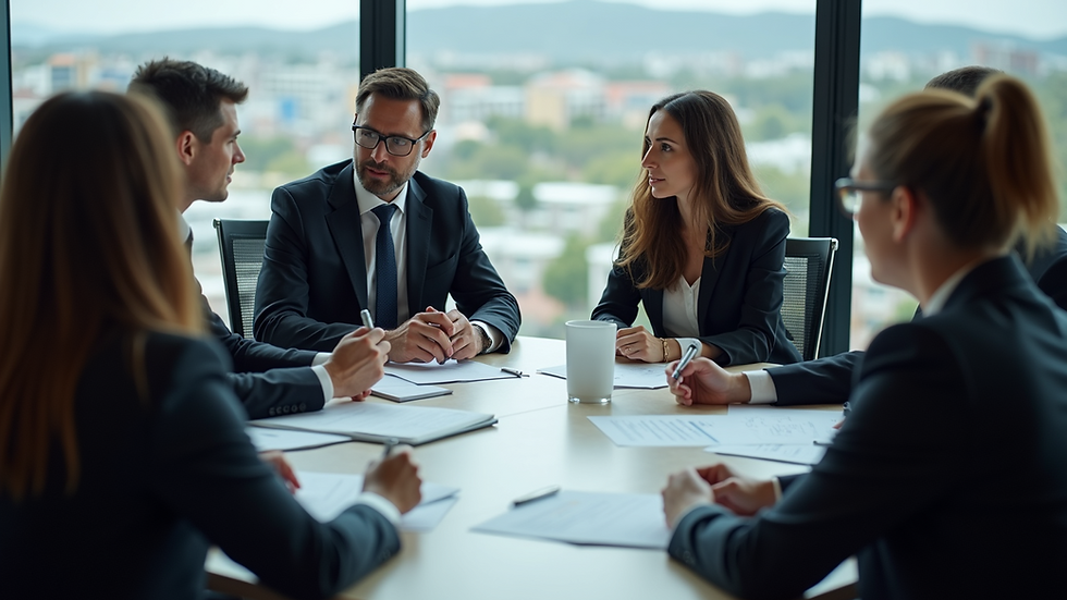 High angle view of a business meeting discussing energy contracts