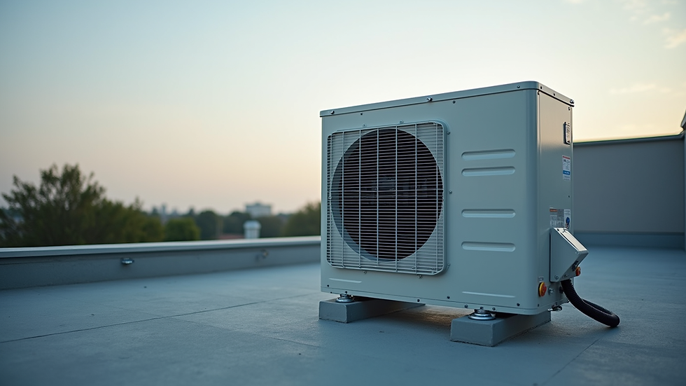 Eye-level view of modern HVAC unit installed on a residential rooftop