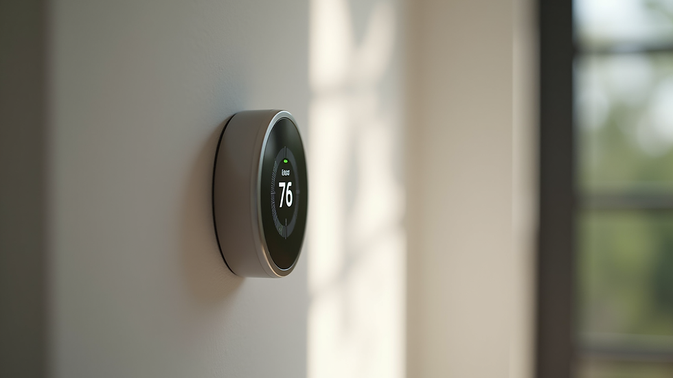 Close-up view of a smart thermostat mounted on a wall