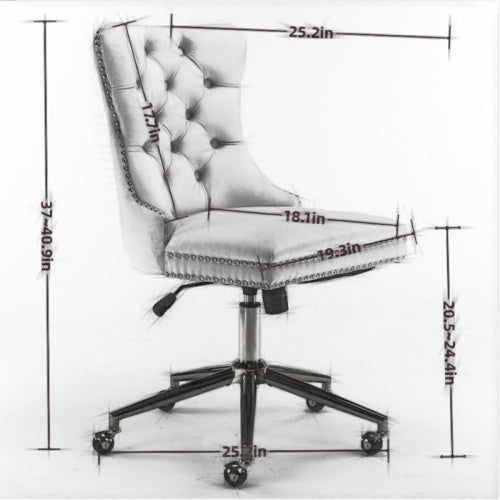 Thumbnail: Velvet Fabric Tufted Button Home Office Chair, Adjustable Office Chair Swivel Of