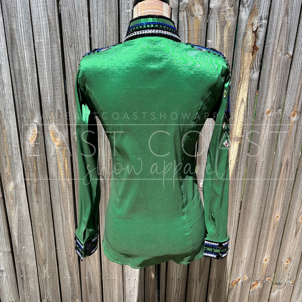 Thumbnail: Ladies Emerald Green & Royal Taffeta Fitted Show Shirt - Small