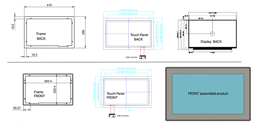 Gruppo display industriale da 15,6 pollici con touch PCAP incollato