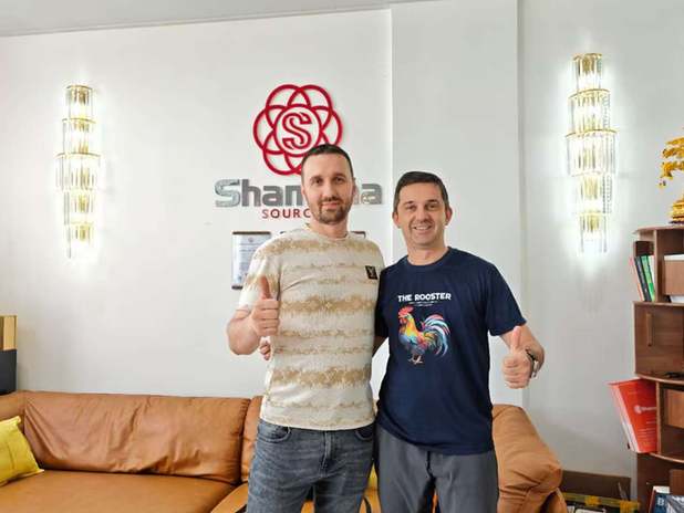 UK executives inspecting product quality at SHAMANA China facility