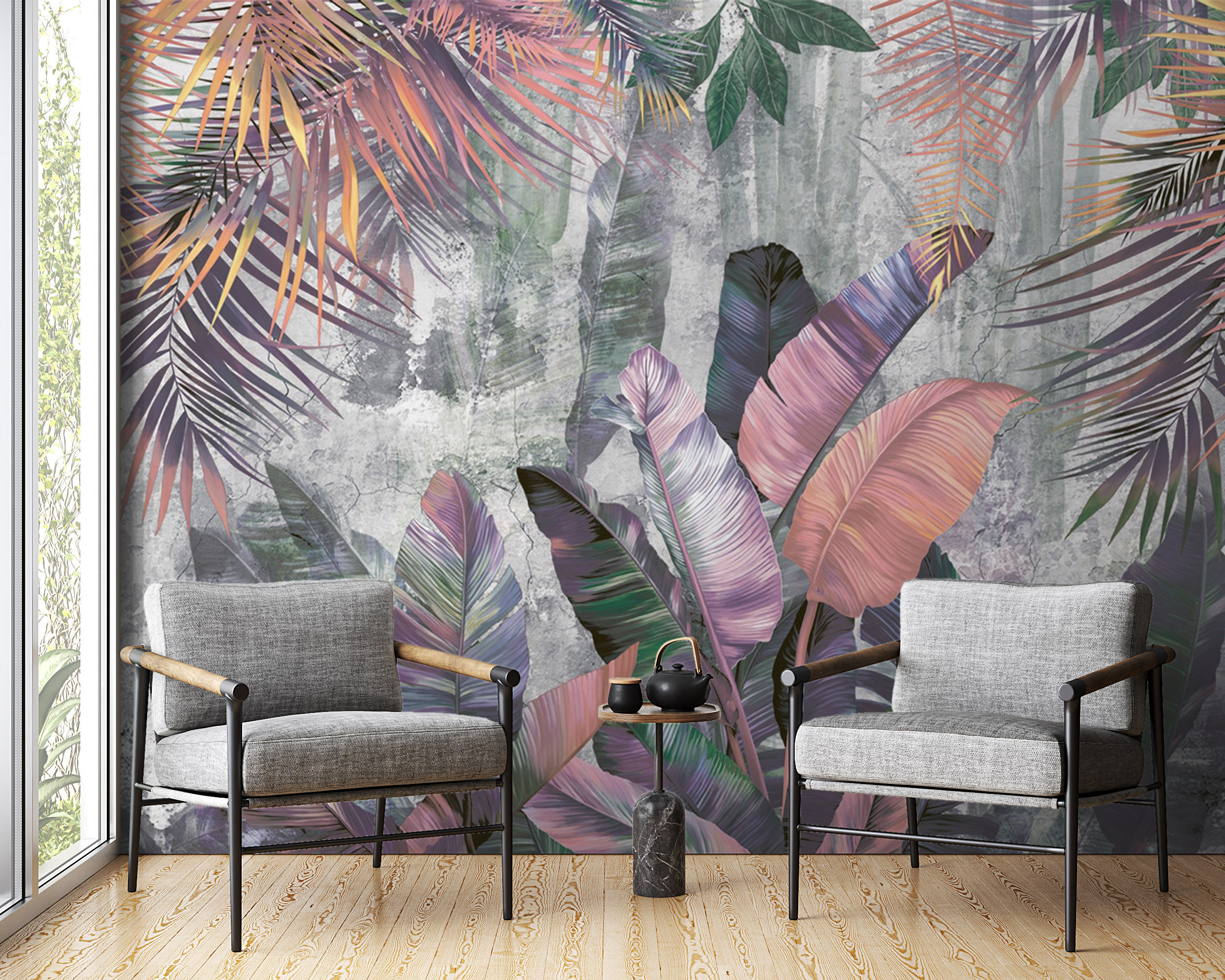 Renkli Tropikal Yapraklar Duvar Kağıdı