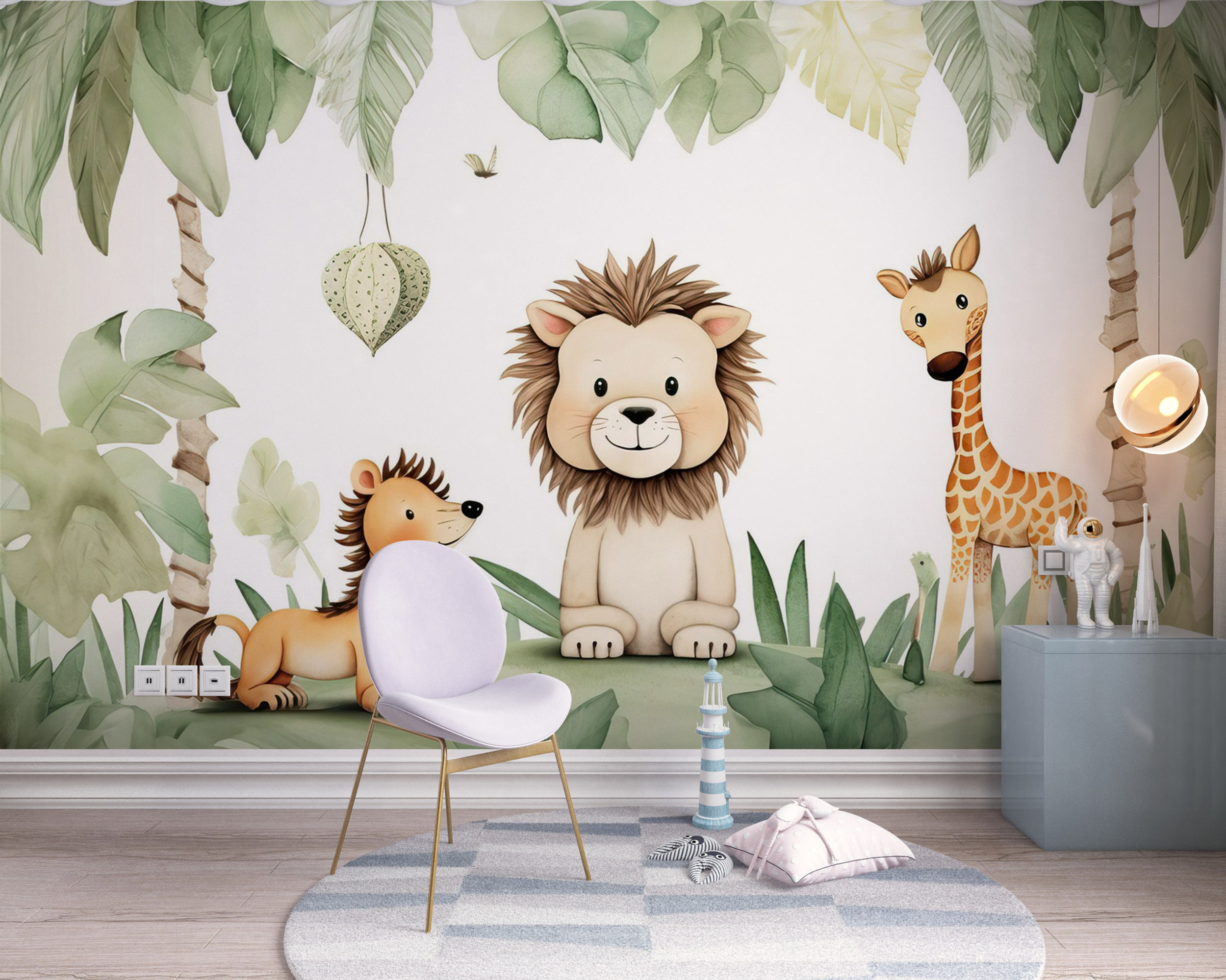 Aslanlı Safari Çocuk Odası Duvar Kağıdı