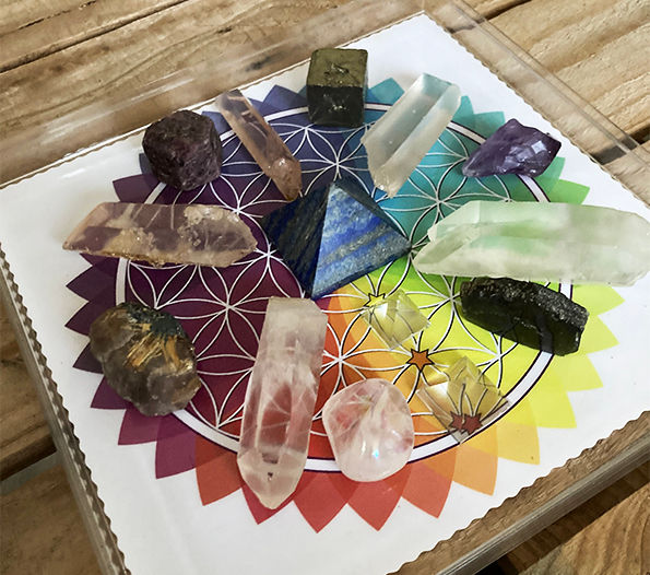 Miniature : Fleur de Vie Plastifiée N°21 - Grille pour cristaux - Feuilles d'automne Nettoyer et recharger ses minéraux - Lithothérapie