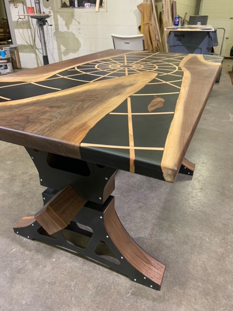 Black Walnut & Steel "Map Pattern" Table