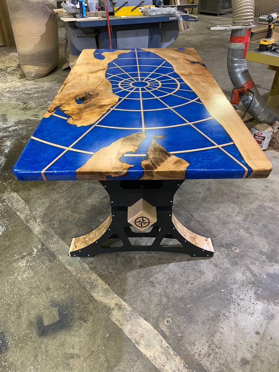 Thumbnail: Maple & Blue Epoxy “Nautical Map” Industrial Table