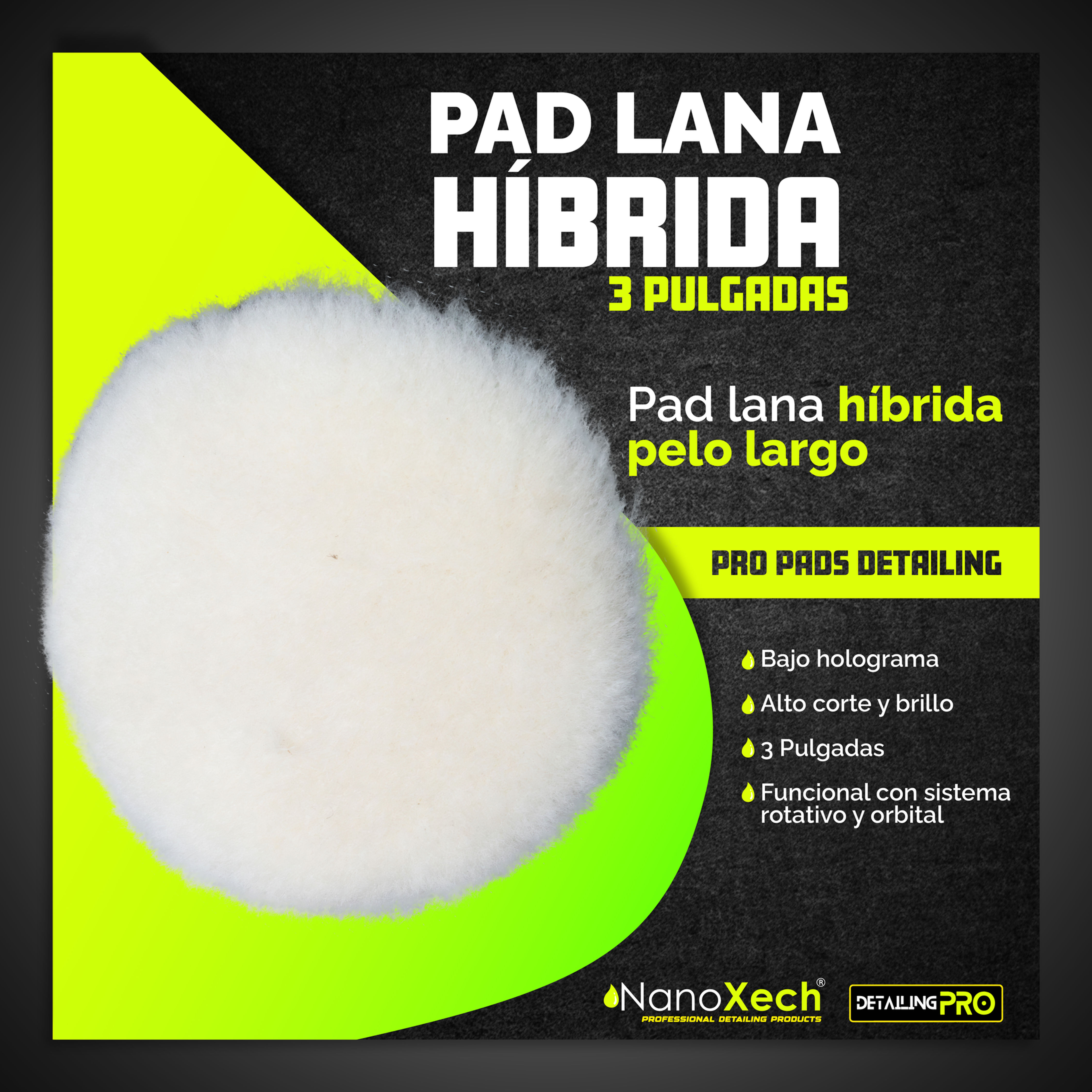 Pad lana híbrida pelo largo, 3 pulgadas