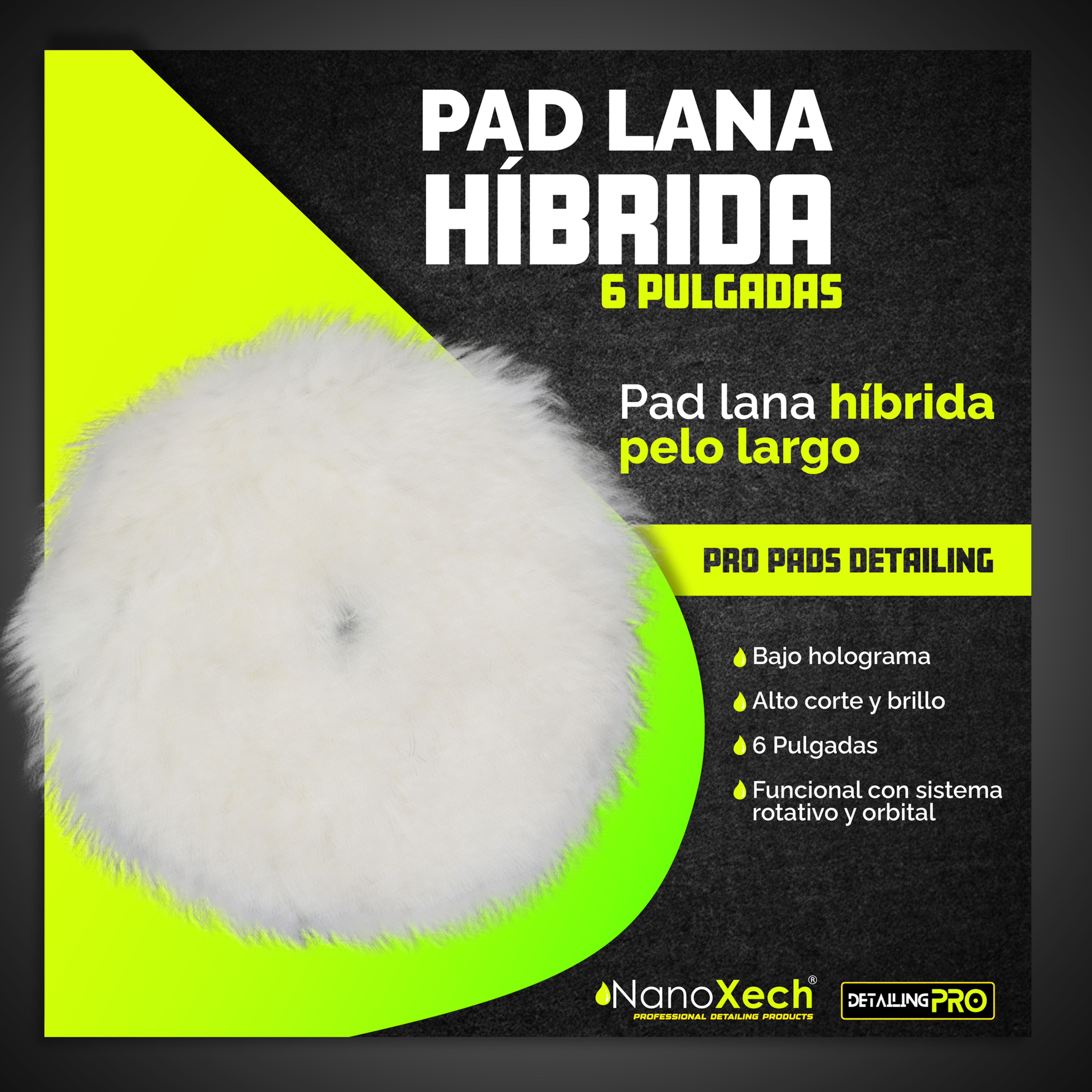 Pad lana híbrida pelo largo, 6 pulgadas