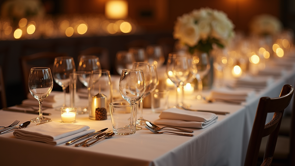 High angle view of a sophisticated banquet table setting