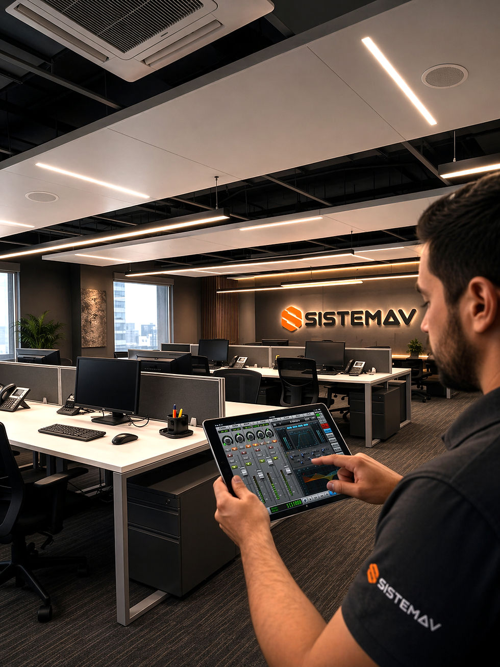 Sistema de audio distribuido en oficina con parlantes instalados.png